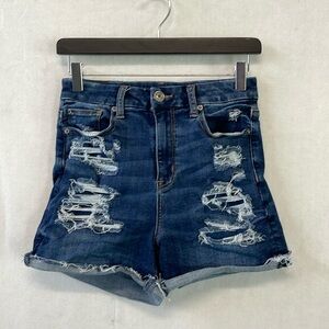 American Eagle AEO High Rise‎ Shortie Jean Denim Shorts Next Level Stretch Sz 4
